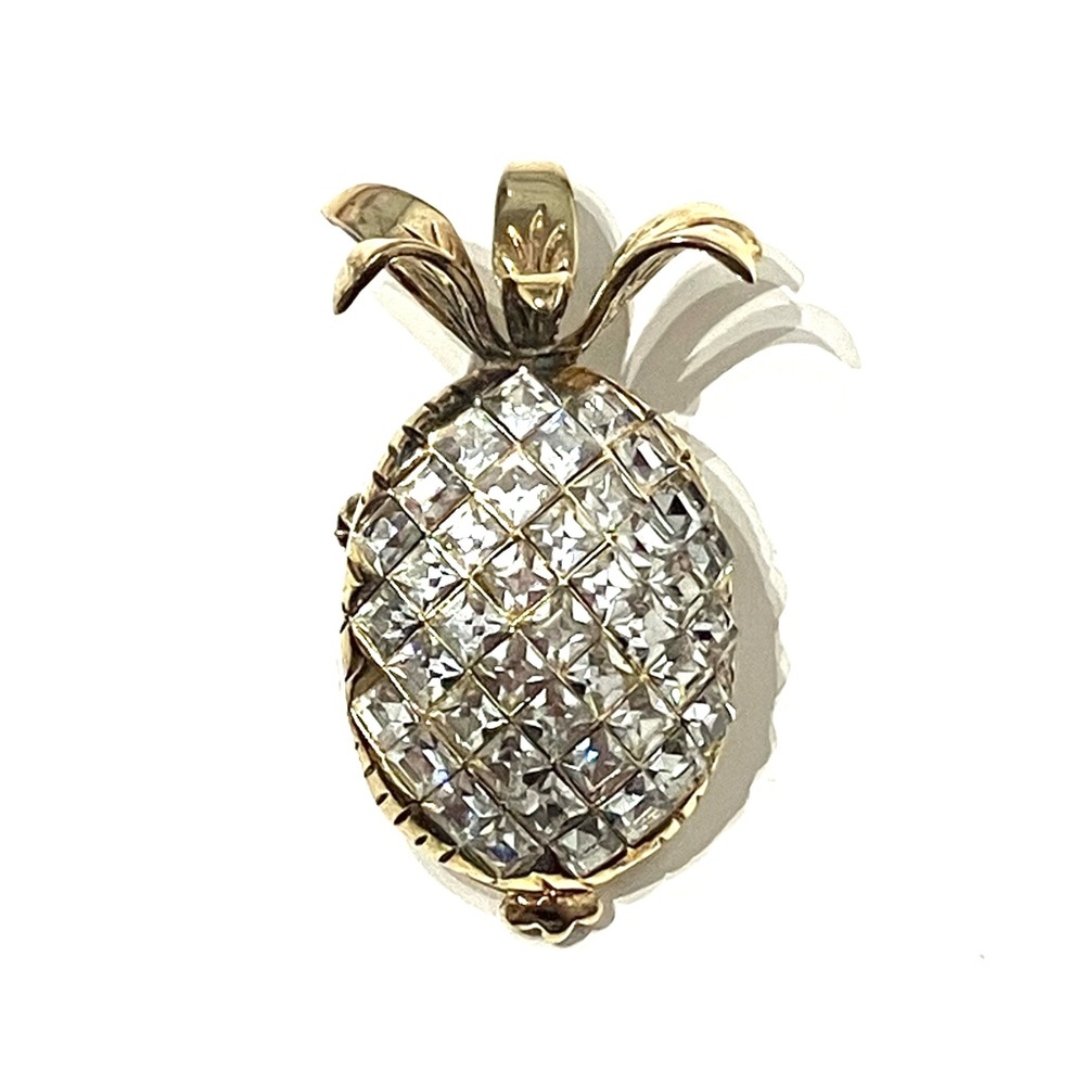 Vintage Italian Gold Plated Silver Crystal Pineapple Brooch